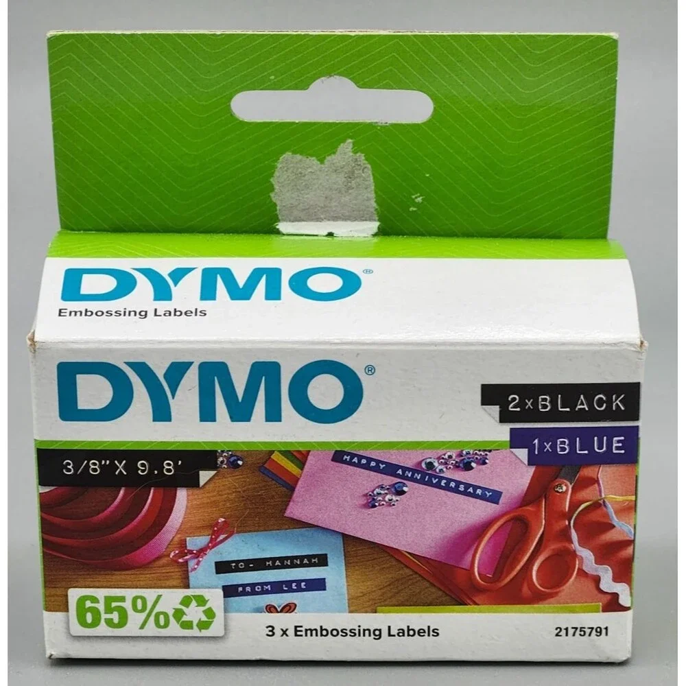 Dymo Embossing Labels 3 Pack 2 Black and 1 Blue 3/8
